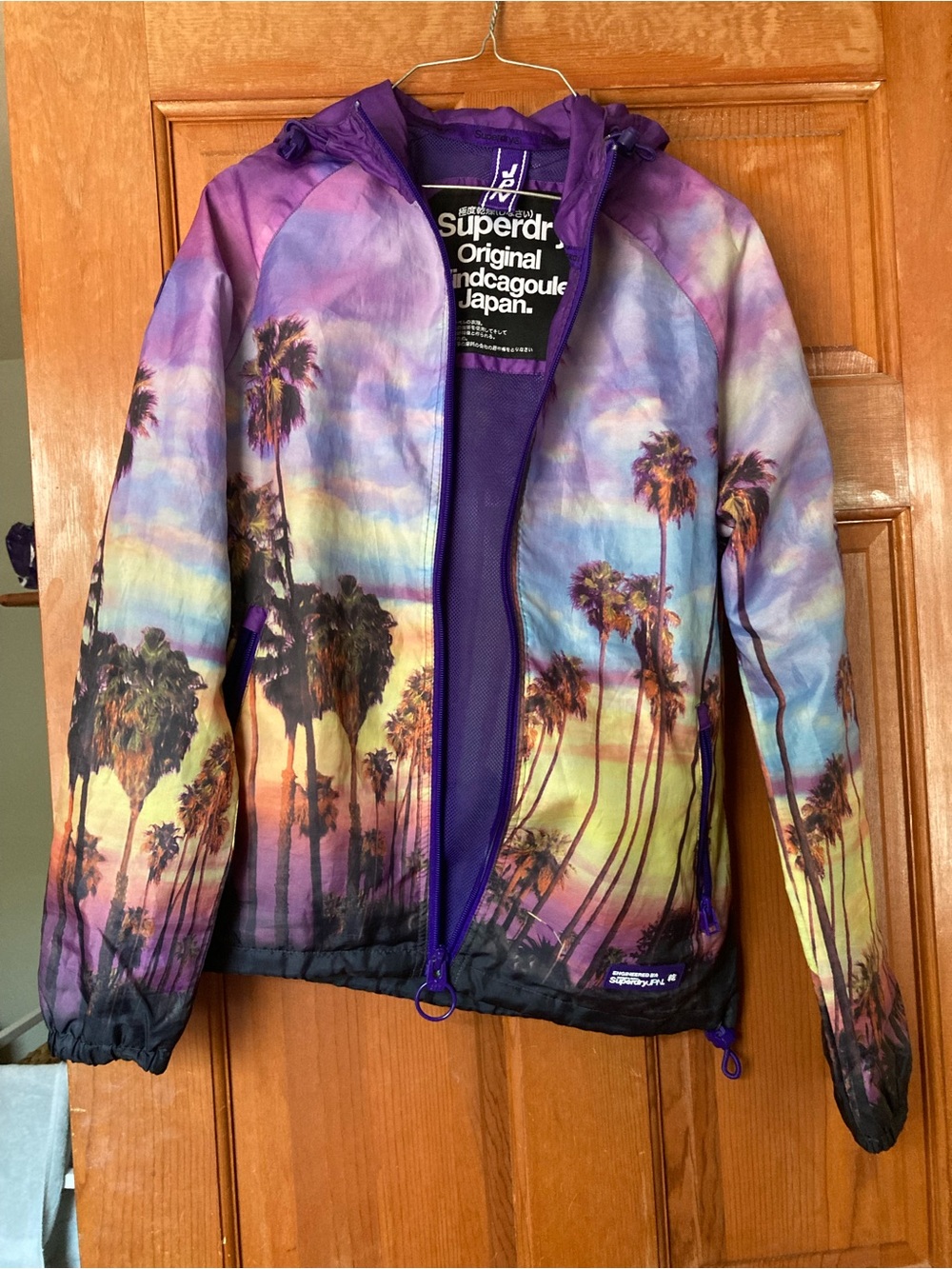 Superdry purple windbreaker jacket with contrast label